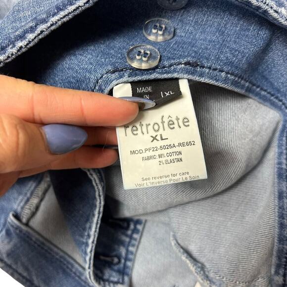 RETROFETE Kayden Denim Micro Mini Skirt Sea Blue Two Button Snap Size XL NEW - Picture 9 of 11
